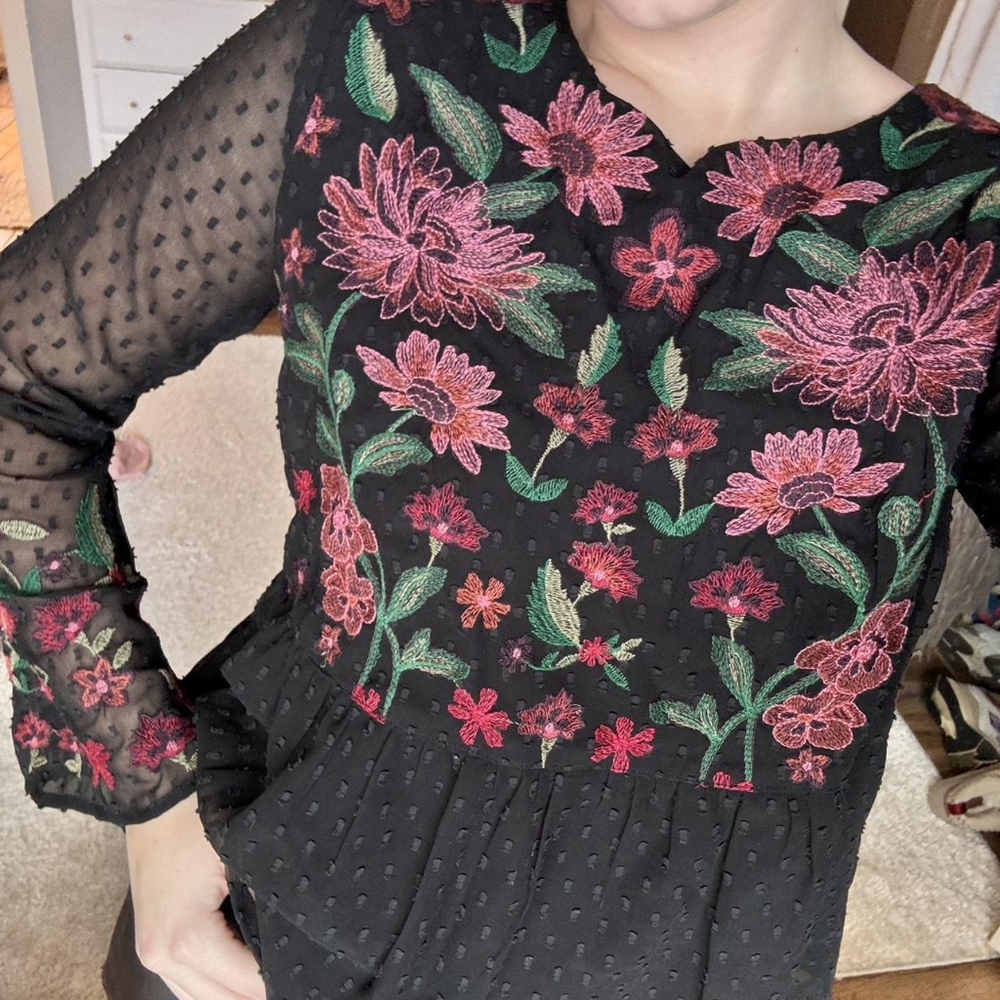 American Eagle Outfitters Embroidered Peplum Top ** Sz M - Picture 3 of 9